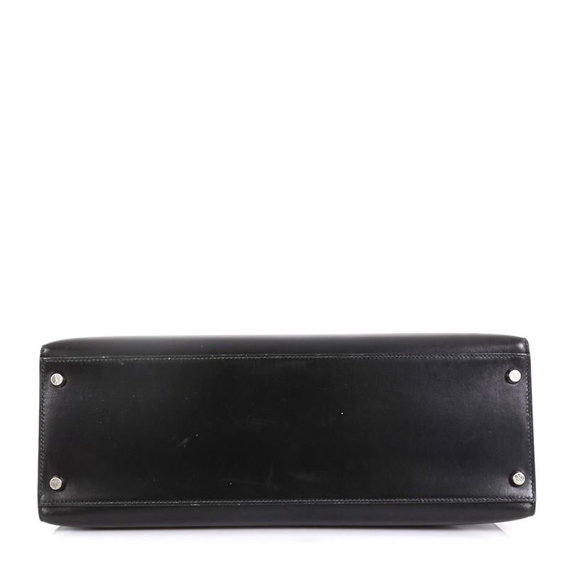 Women's or Men's Hermes Kelly Handbag Noir Box Calf With Palladium Hardware 35 