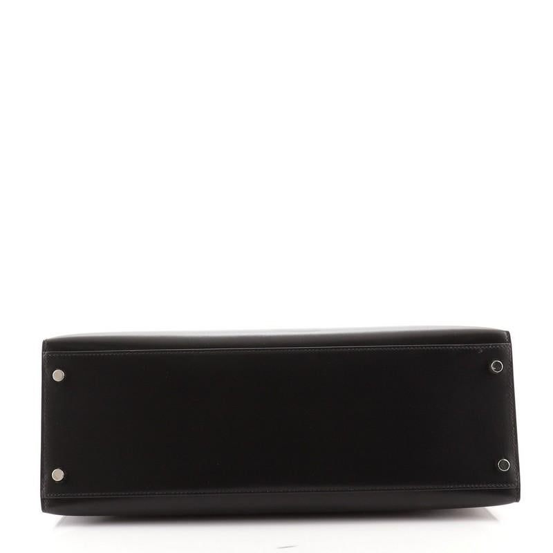 Women's or Men's Hermes Kelly Handbag Noir Box Calf with Palladium Hardware 35