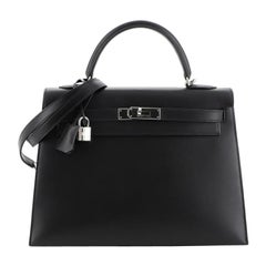 Hermes Kelly Handbag Noir Chamonix With Palladium Hardware 32 