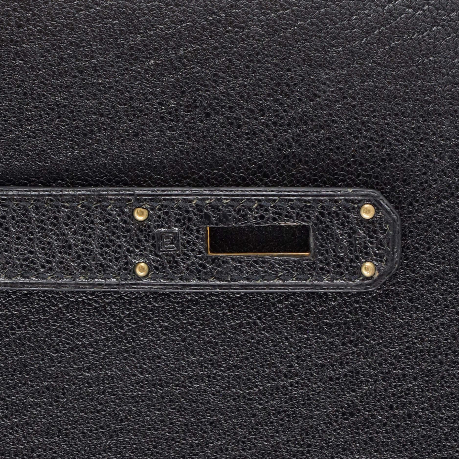 Hermes Kelly Handbag Noir Chevre de Coromandel with Gold Hardware 35 8