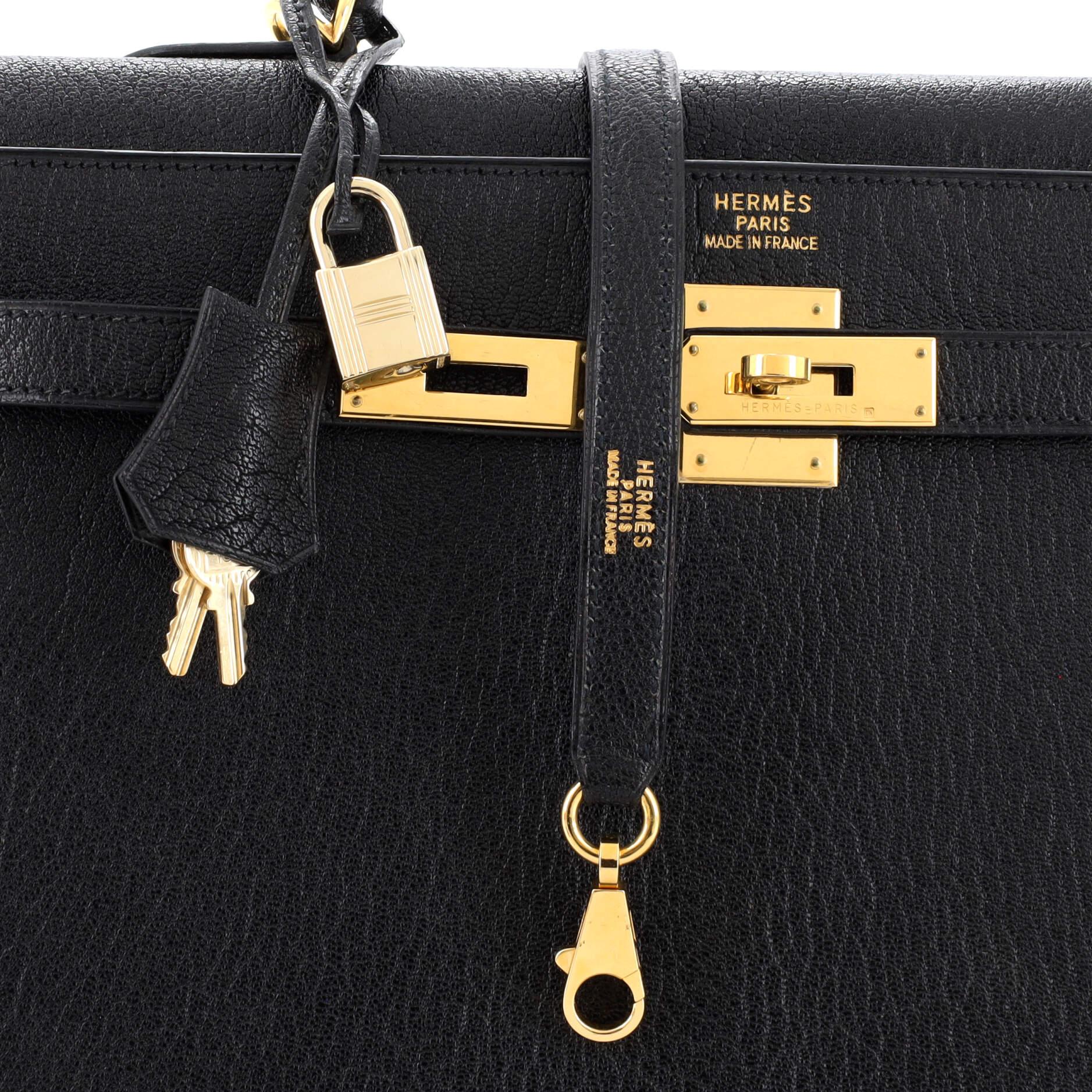 Hermes Kelly Handbag Noir Chevre de Coromandel with Gold Hardware 35 3