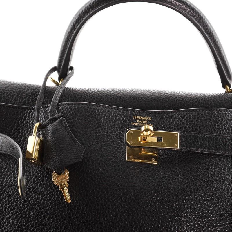 Hermes Kelly Handbag Noir Clemence with Gold Hardware 35 1