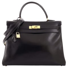 Hermes Kelly Handbag Noir Clemence with Gold Hardware 35
