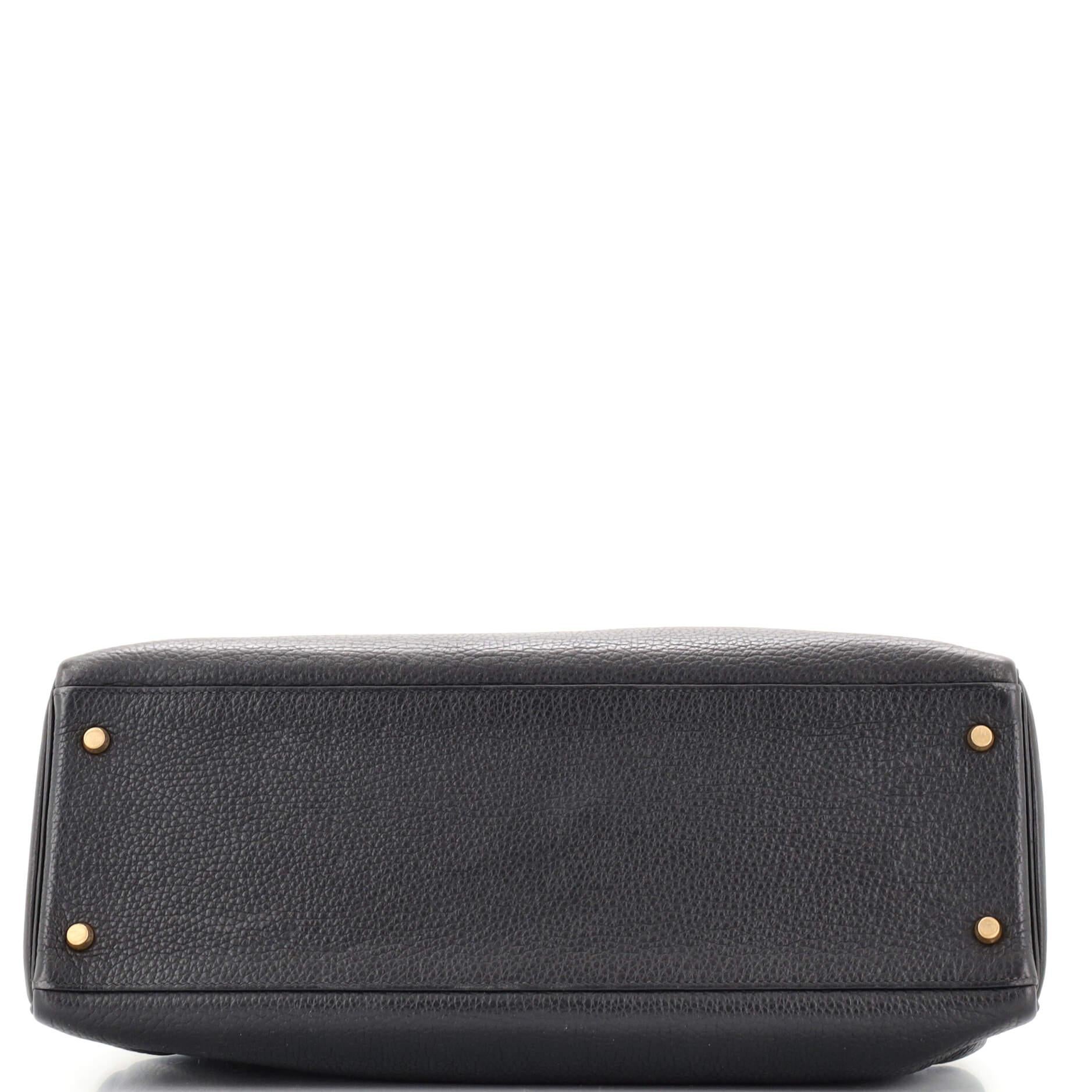 Black Hermes Kelly Handbag Noir Clemence with Gold Hardware 40