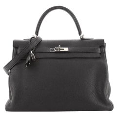 Hermes Kelly Handbag Noir Clemence with Palladium Hardware 32