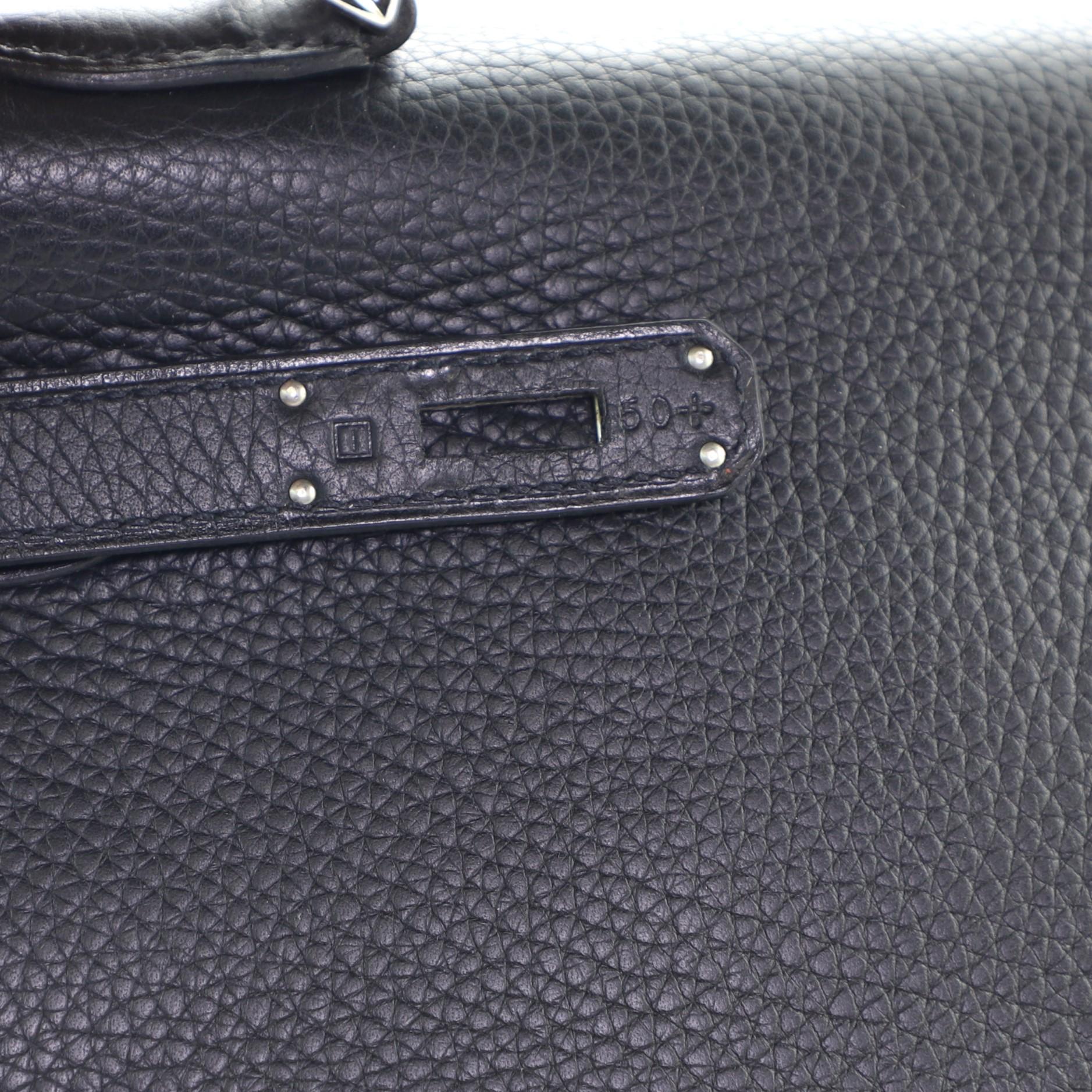 Hermes Kelly Handbag Noir Clemence with Palladium Hardware 35 4
