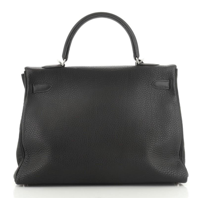 Black Hermes Kelly Handbag Noir Clemence With Palladium Hardware 35 