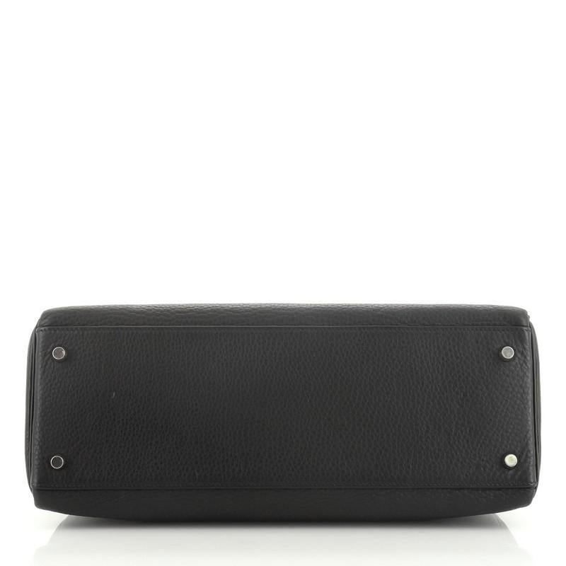 Hermes Kelly Handbag Noir Clemence With Palladium Hardware 35  In Good Condition In NY, NY