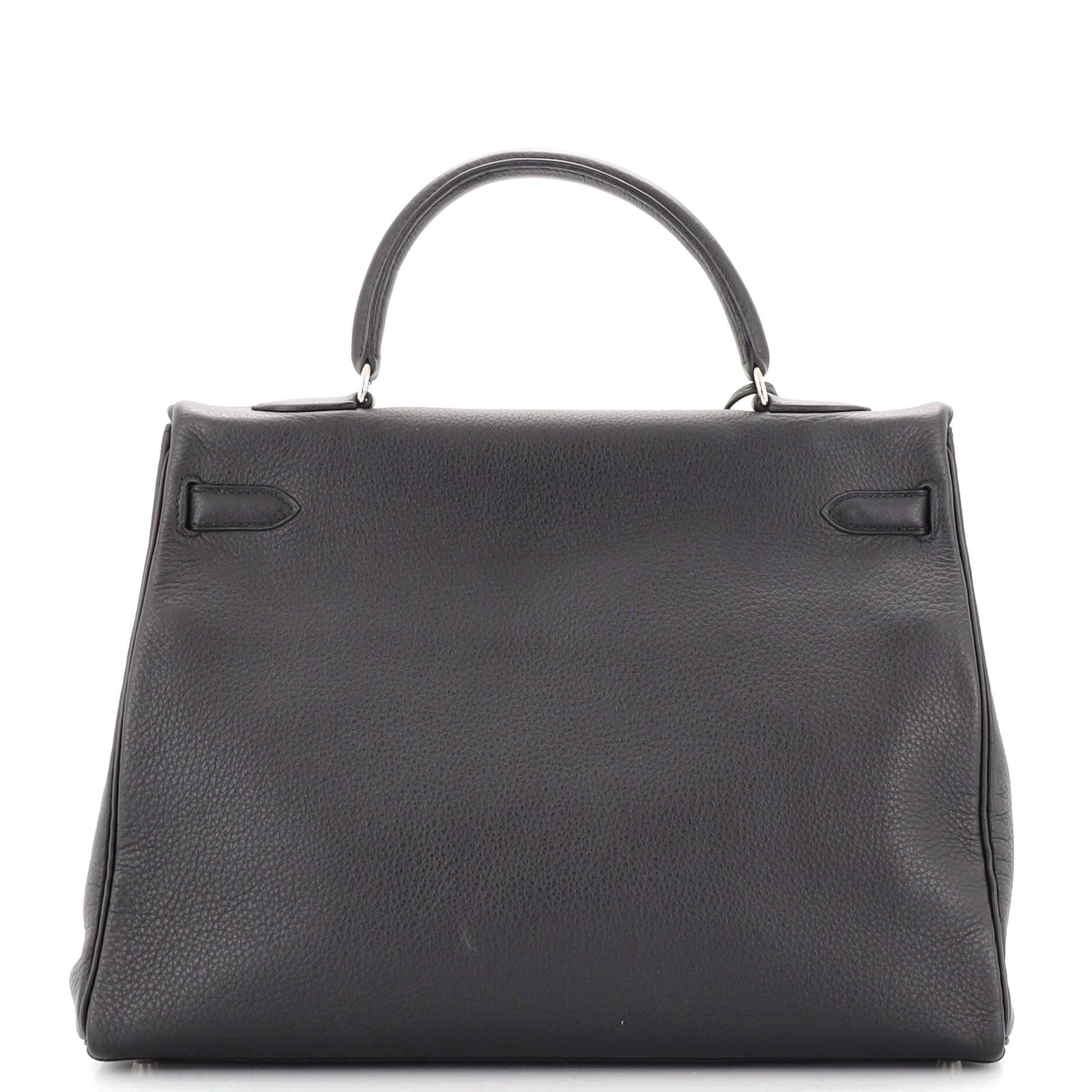 Women's or Men's Hermes Kelly Handbag Noir Clemence with Palladium Hardware 35