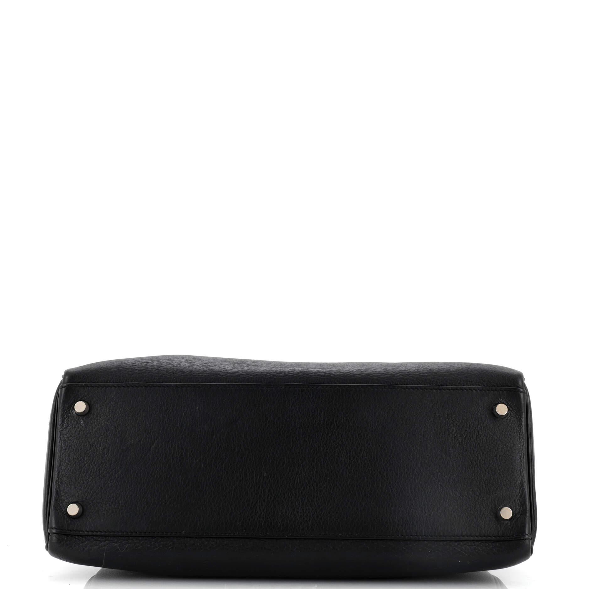 Women's or Men's Hermes Kelly Handbag Noir Clemence with Palladium Hardware 35 For Sale