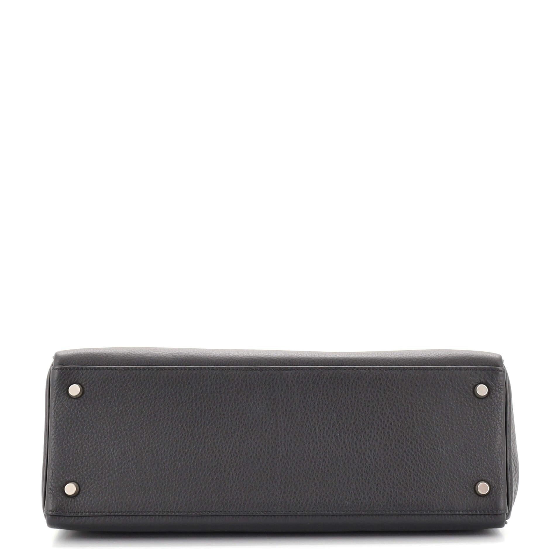 Hermes Kelly Handbag Noir Clemence with Palladium Hardware 35 1