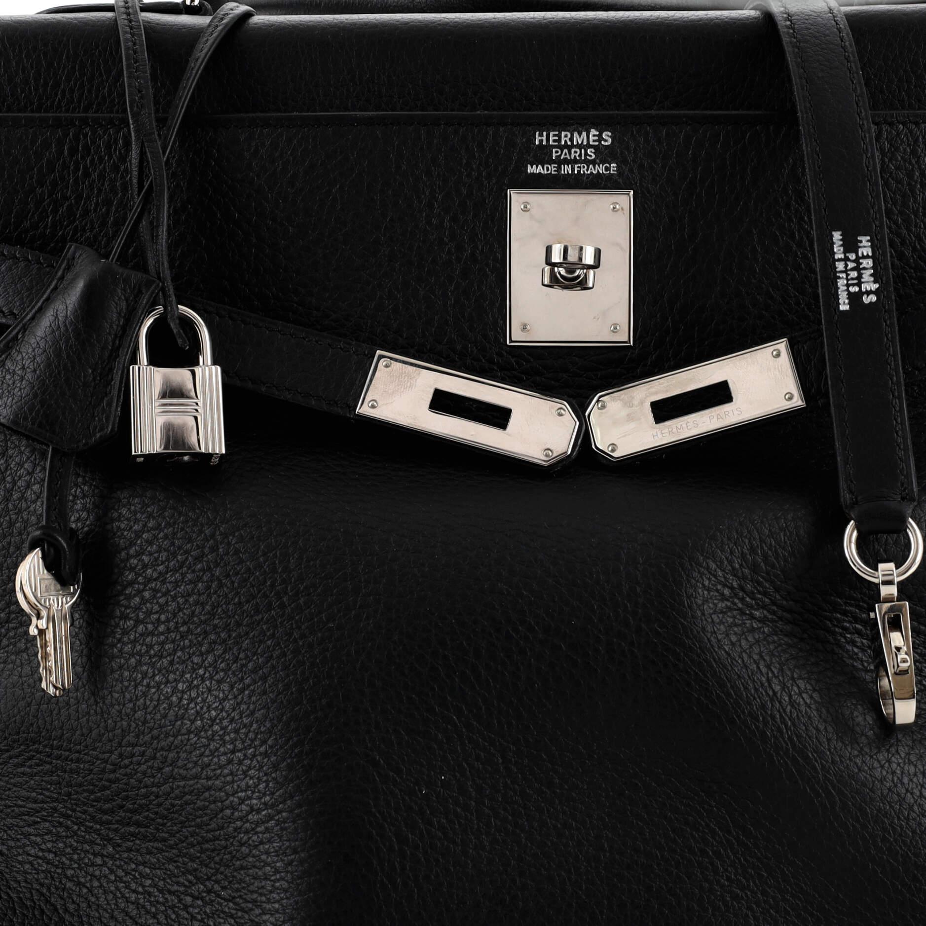Hermes Kelly Handbag Noir Clemence with Palladium Hardware 35 For Sale 2