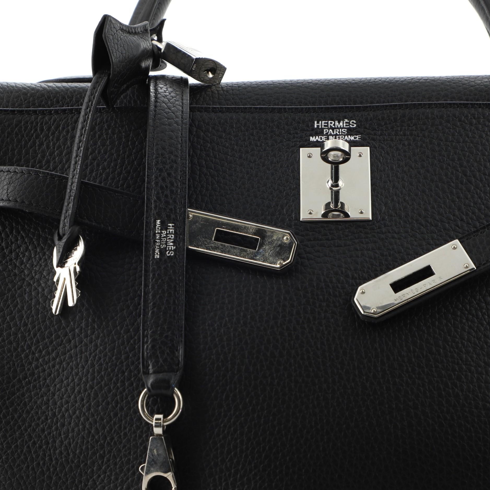 Hermes Kelly Handbag Noir Clemence with Palladium Hardware 35 1