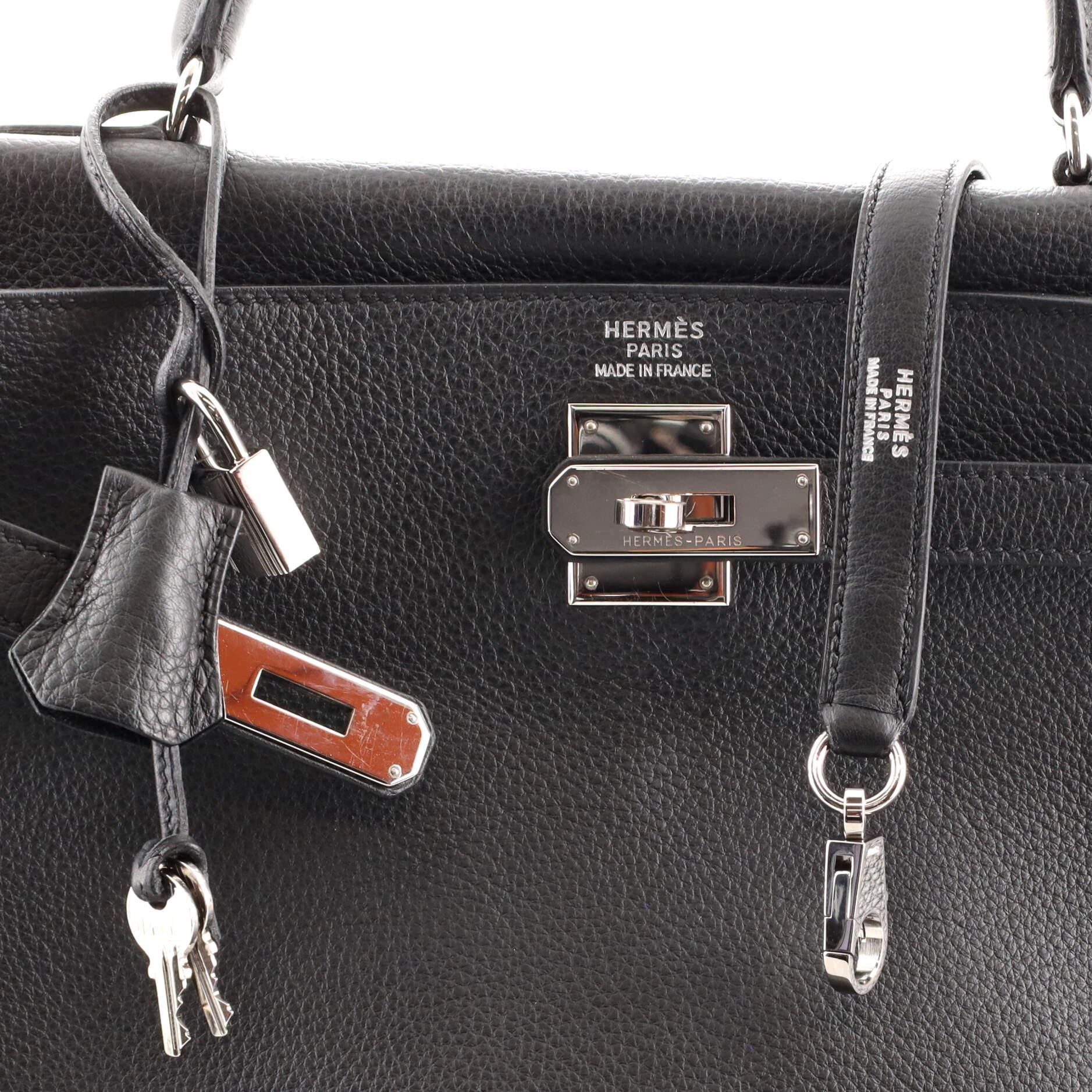 Hermes Kelly Handbag Noir Clemence with Palladium Hardware 35 3