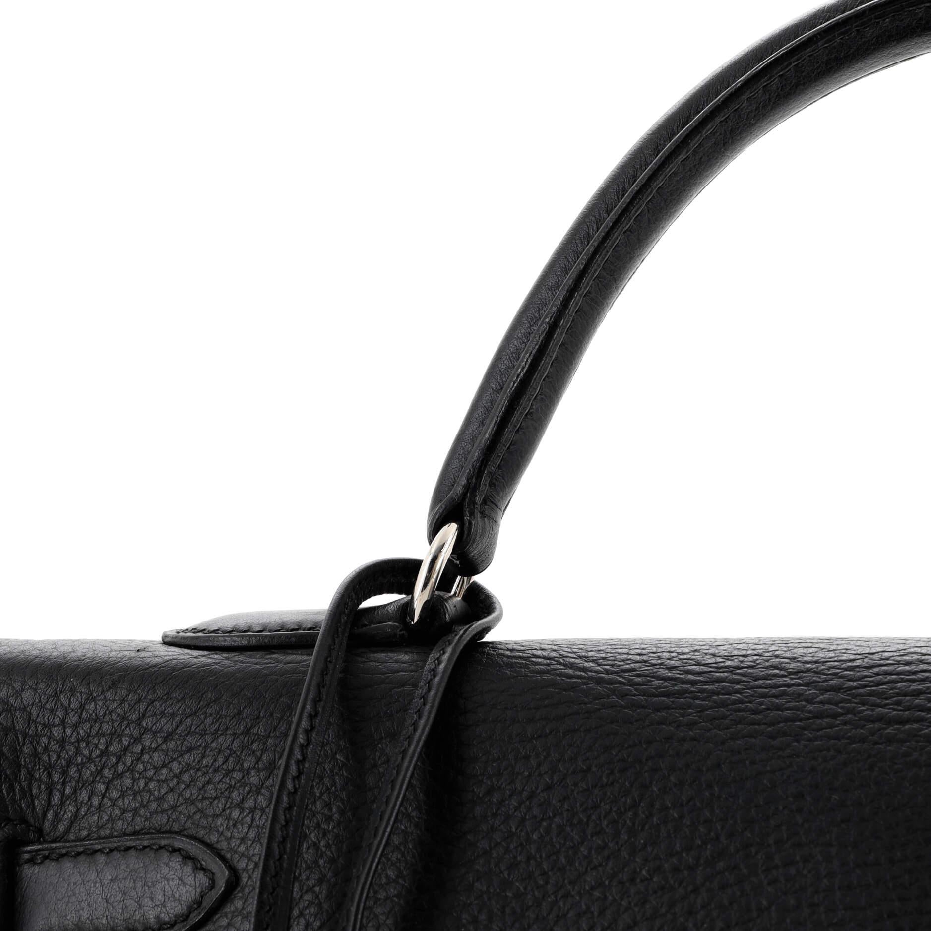 Hermes Kelly Handbag Noir Clemence with Palladium Hardware 35 For Sale 5