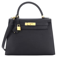 Hermes Kelly Handbag Noir Epsom with Gold Hardware 28
