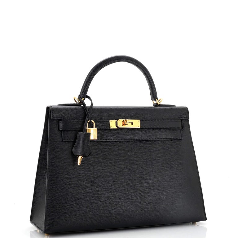 Hermes Kelly Handbag Noir Epsom with Gold Hardware 32 For Sale at 1stDibs