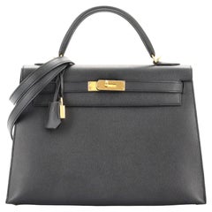 Hermes Kelly Handbag Noir Epsom with Gold Hardware 32