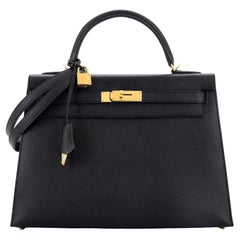 Hermes Kelly Handbag Noir Epsom with Gold Hardware 32