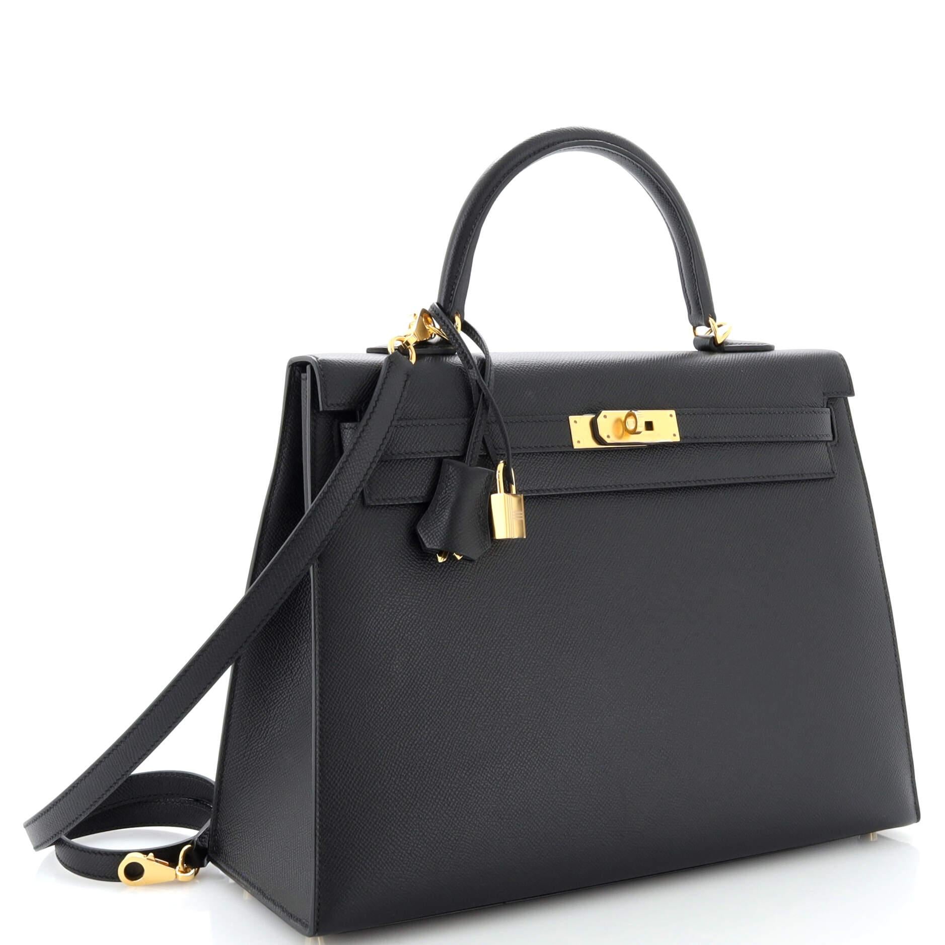 Hermes Kelly Handbag Noir Epsom with Gold Hardware 35 In Good Condition In NY, NY