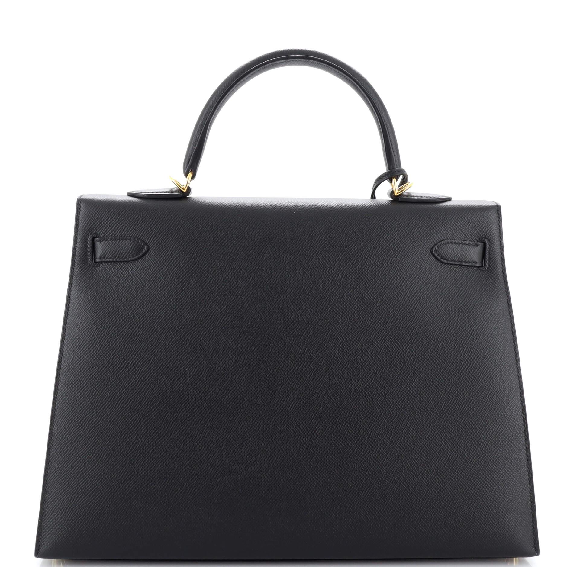 Women's Hermes Kelly Handbag Noir Epsom with Gold Hardware 35