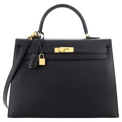 Hermes Kelly Handbag Noir Epsom with Gold Hardware 35