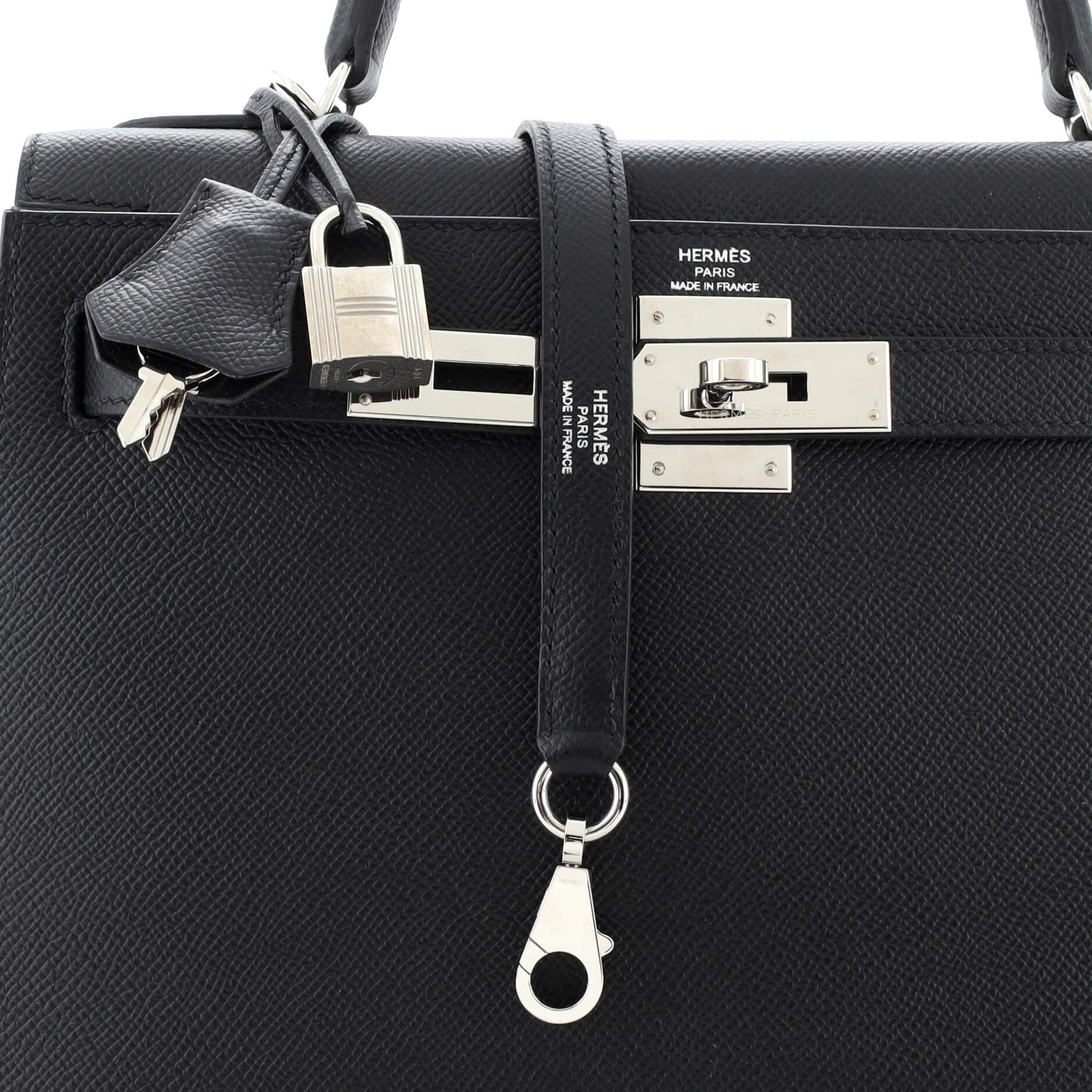 Hermes Kelly Handbag Noir Epsom with Palladium Hardware 28 2
