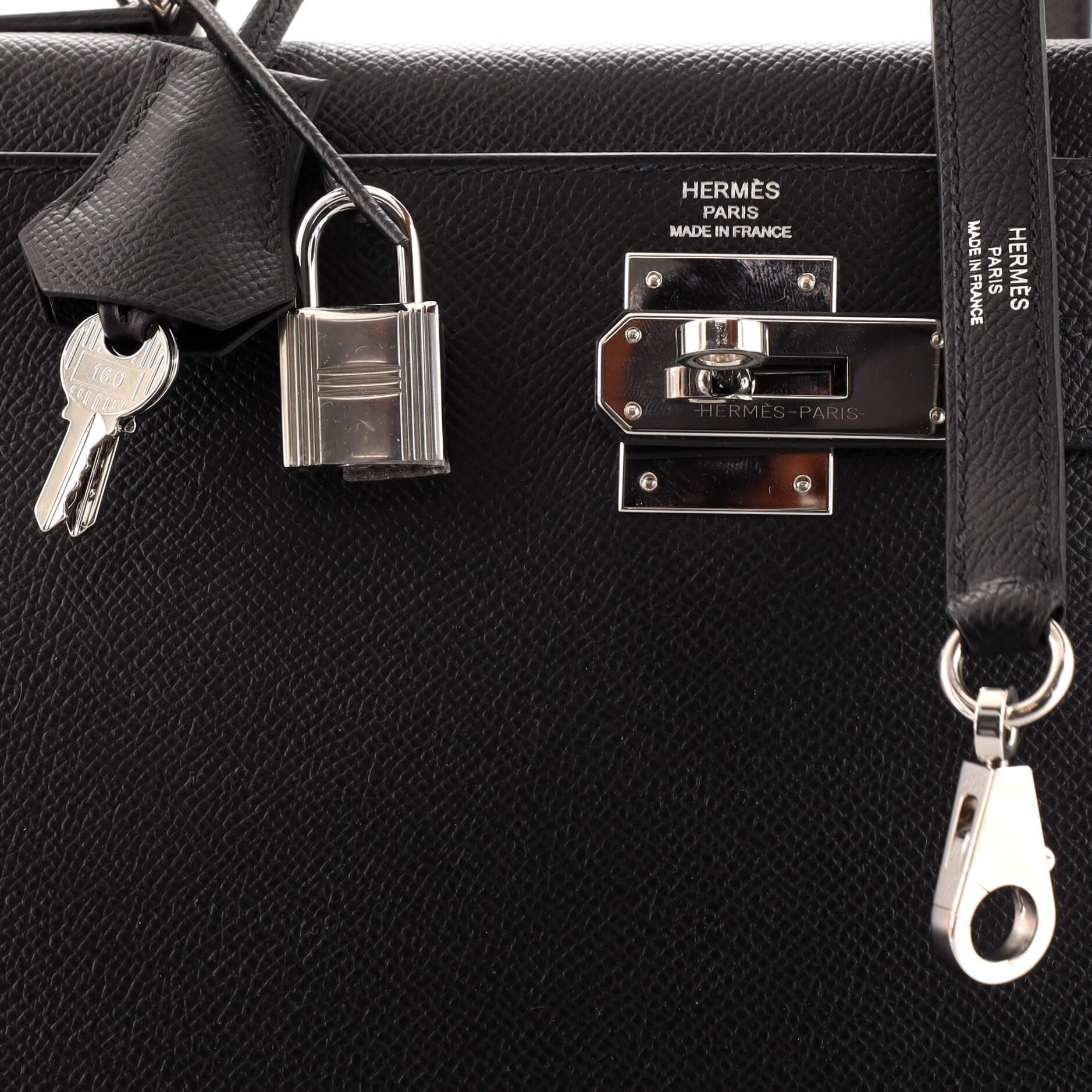 Hermes Kelly Handbag Noir Epsom with Palladium Hardware 28 3