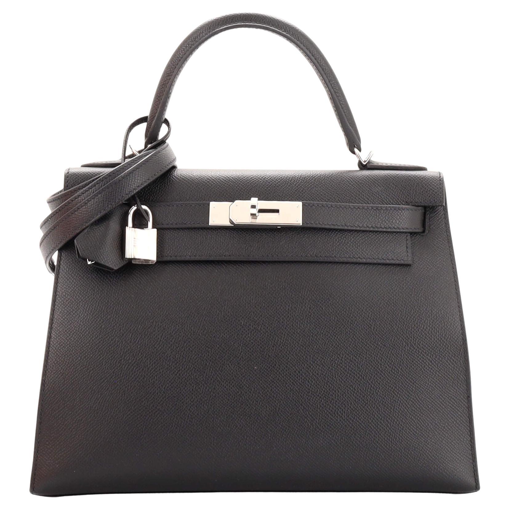 Hermes Kelly Handbag Noir Epsom with Palladium Hardware 28