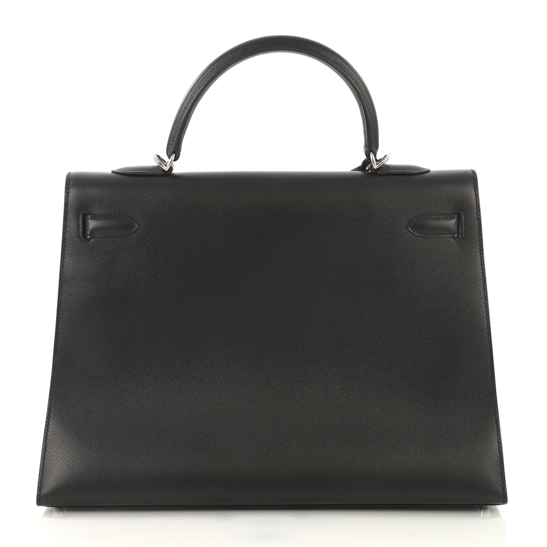 Hermes Kelly Handbag Noir Epsom with Palladium Hardware 35 In Good Condition In NY, NY