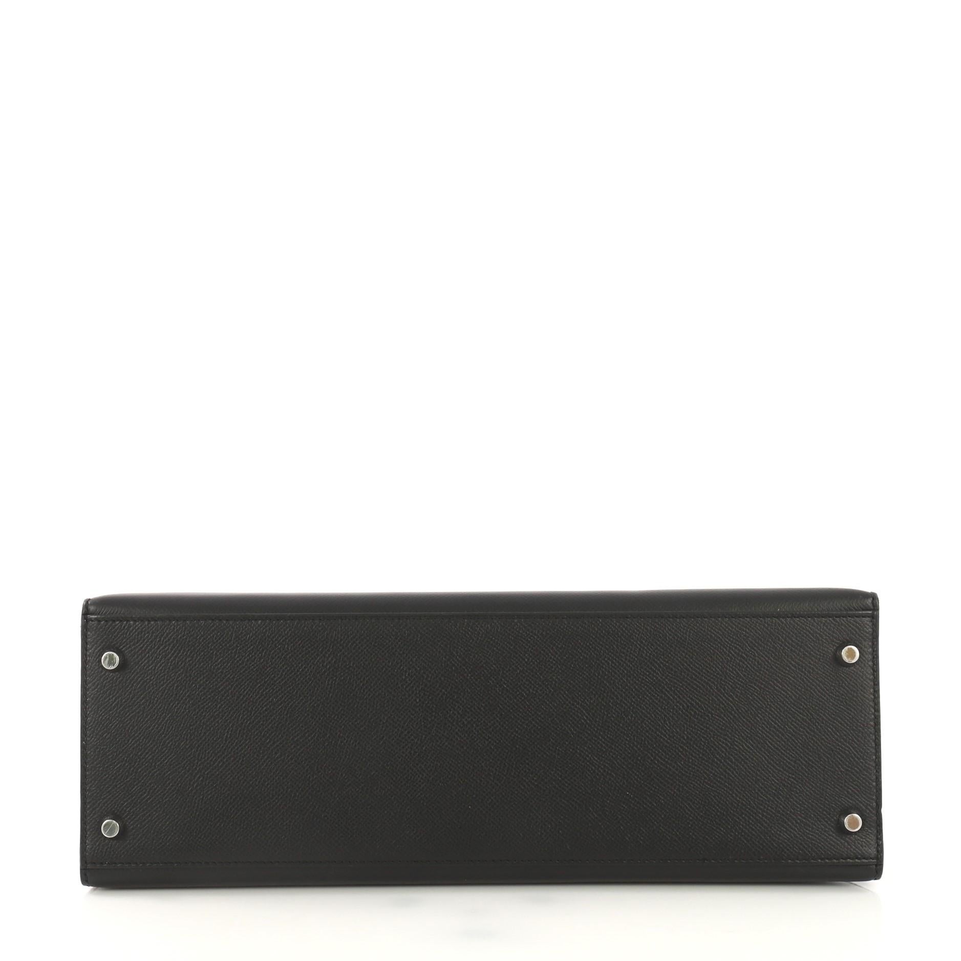 Women's Hermes Kelly Handbag Noir Epsom with Palladium Hardware 35