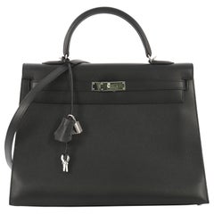 Hermes Kelly Handbag Noir Epsom with Palladium Hardware 35