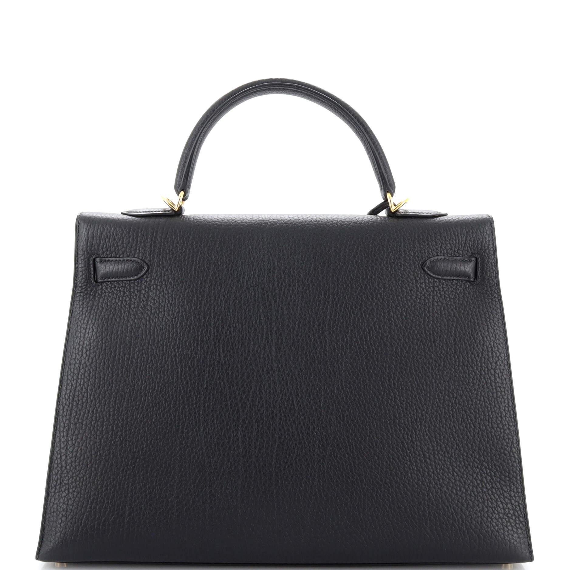 Women's Hermes Kelly Handbag Noir Fjord with Gold Hardware 35
