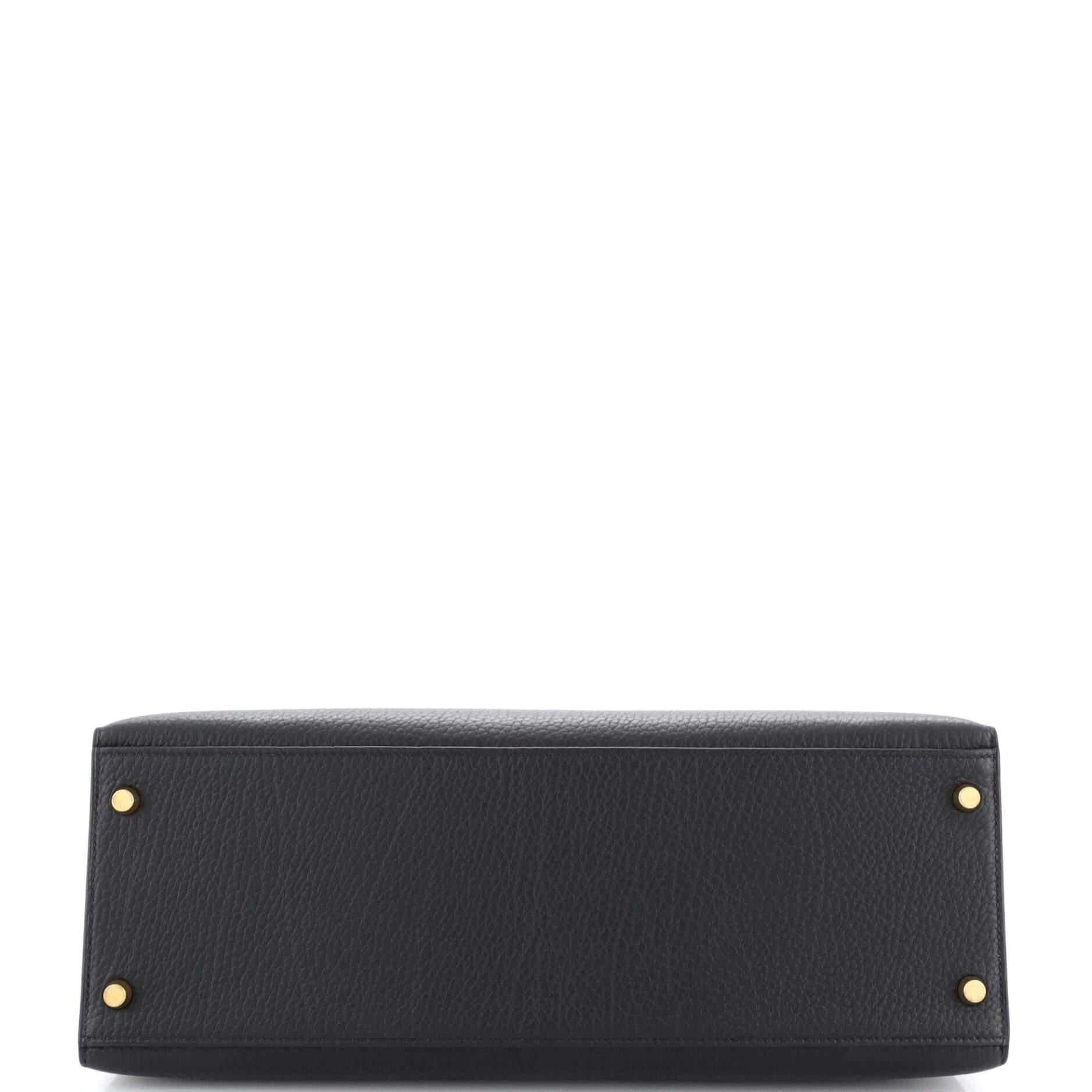 Hermes Kelly Handbag Noir Fjord with Gold Hardware 35 1