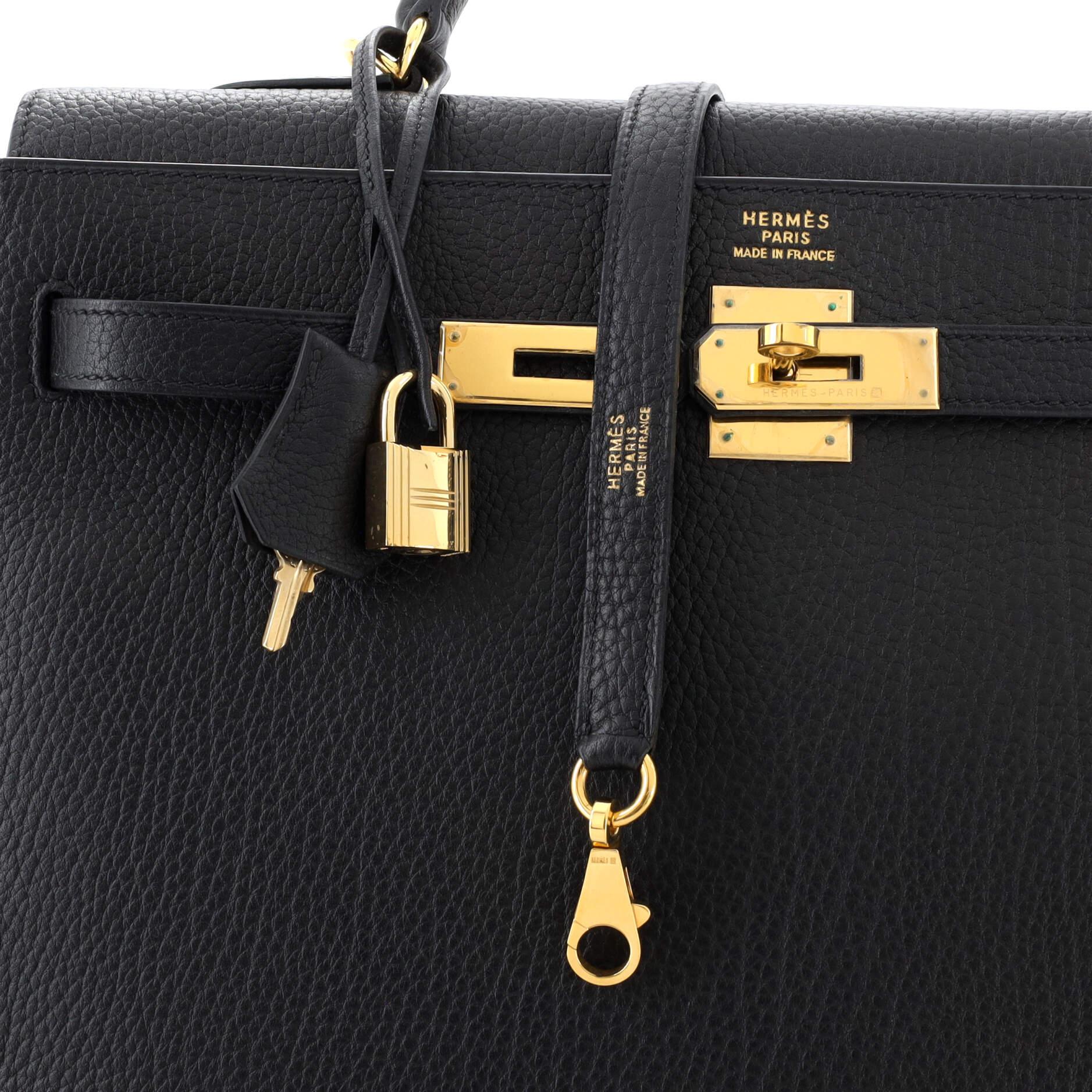 Hermes Kelly Handbag Noir Fjord with Gold Hardware 35 3