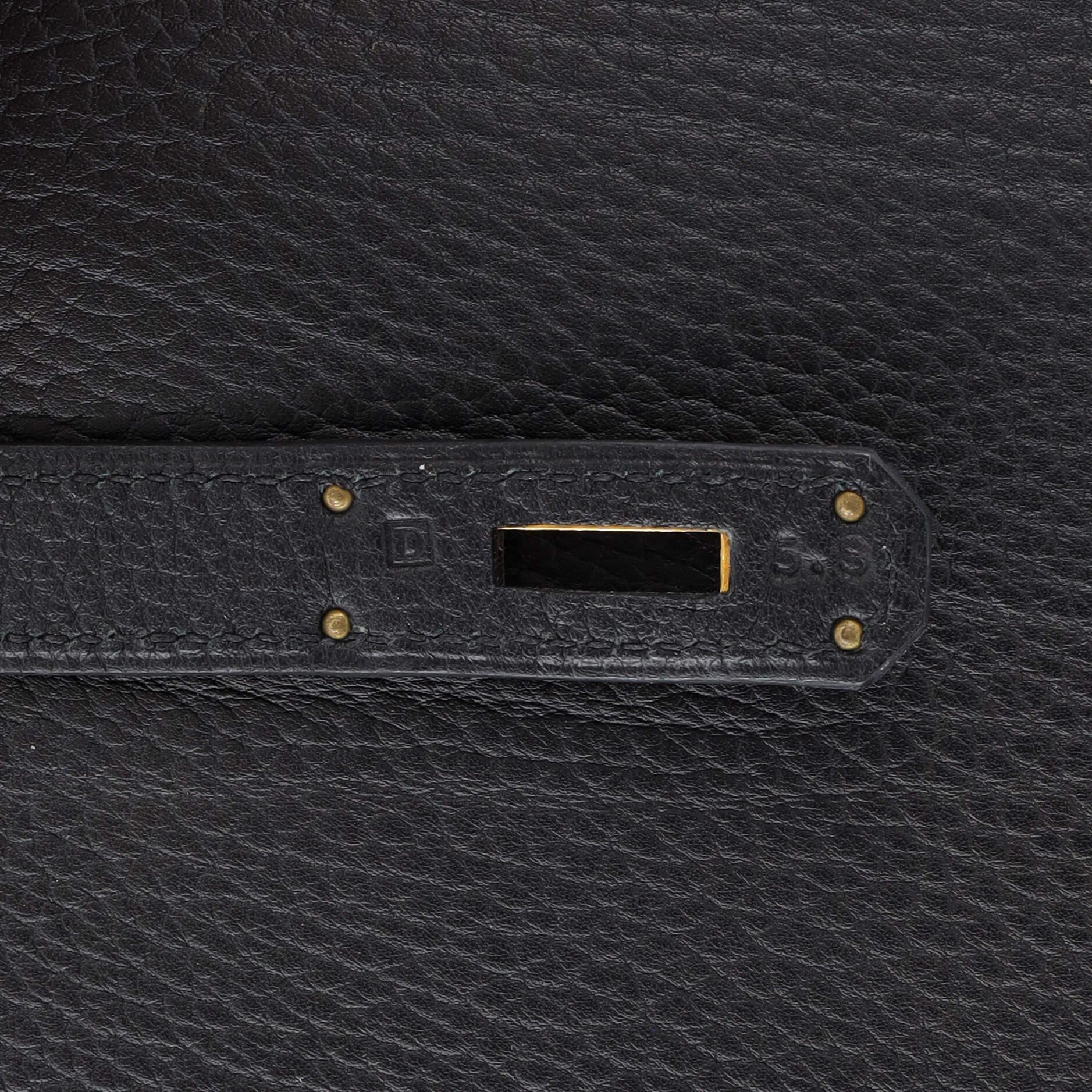 Hermes Kelly Handbag Noir Fjord with Gold Hardware 35 5