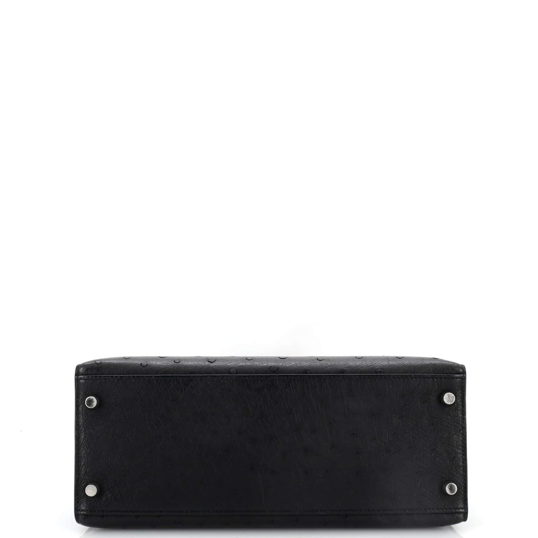 Women's Hermes Kelly Handbag Noir Ostrich with Palladium Hardware 25