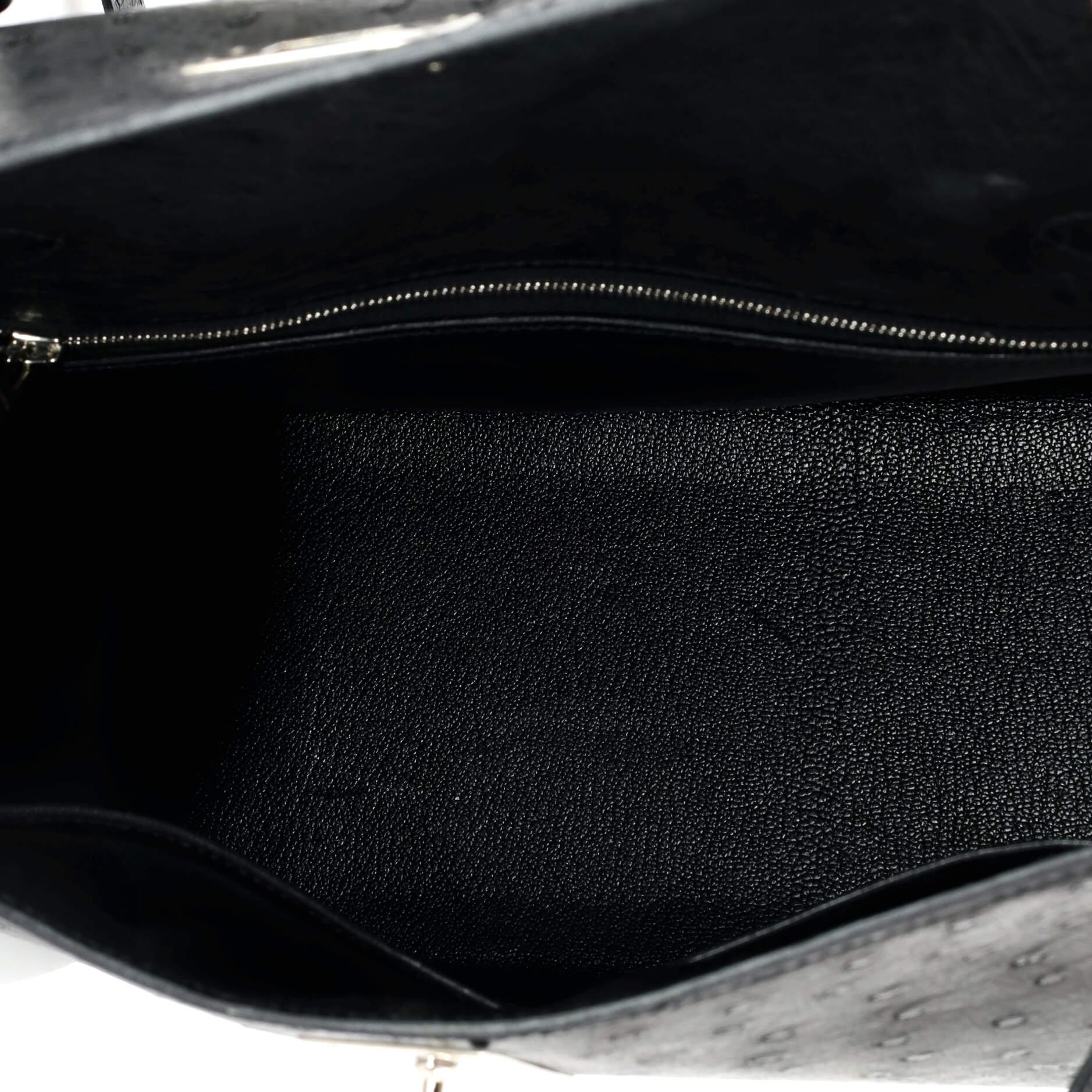 Hermes Kelly Handbag Noir Ostrich with Palladium Hardware 25 1