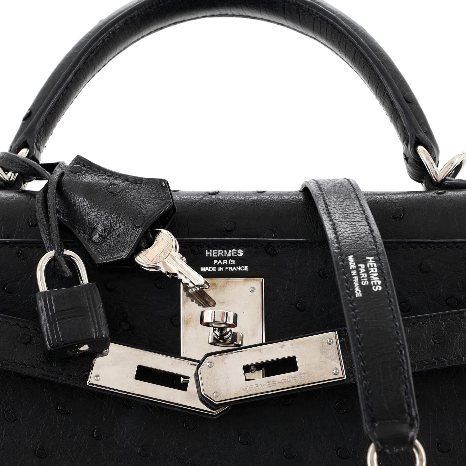 Hermes Kelly Handbag Noir Ostrich with Palladium Hardware 25 2
