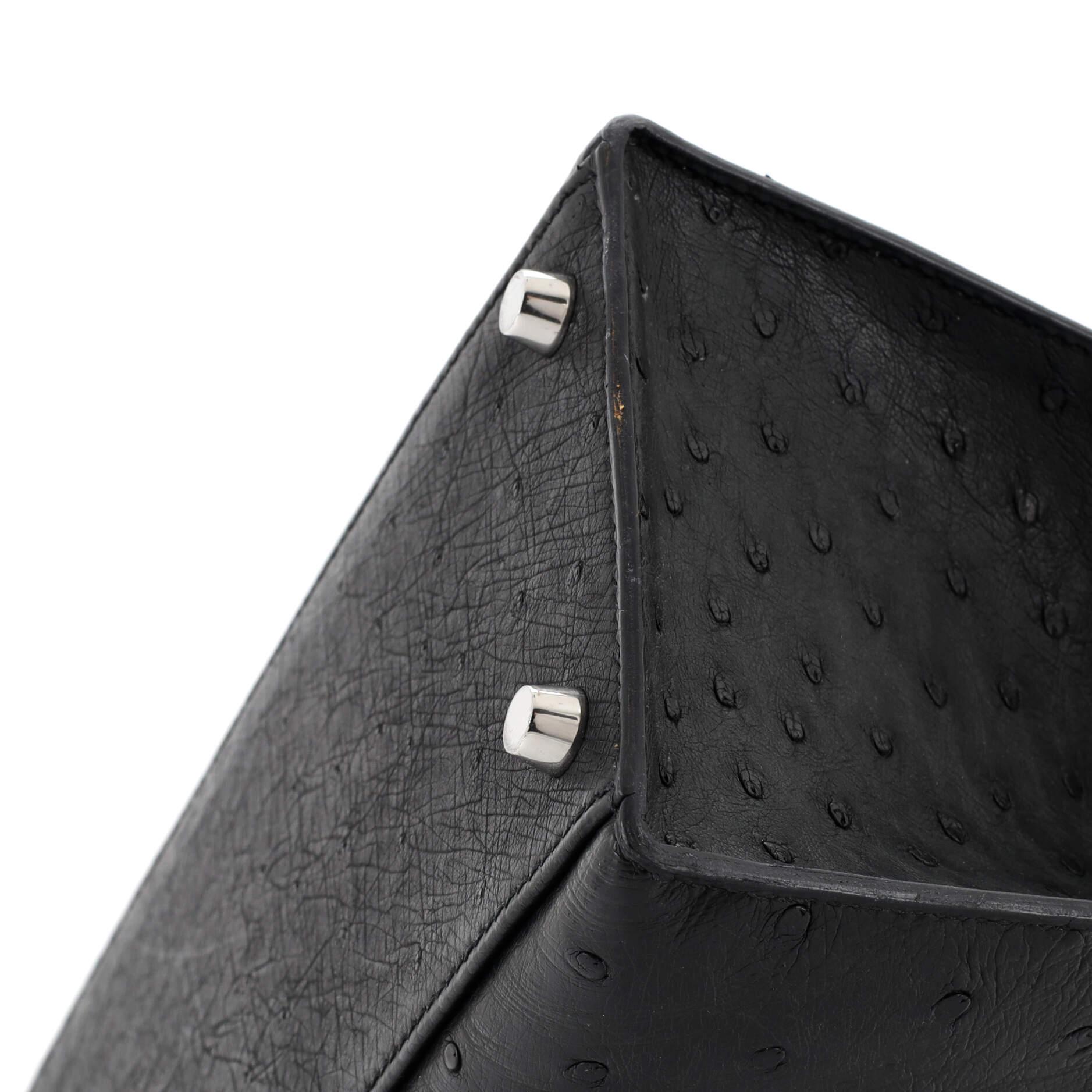 Hermes Kelly Handbag Noir Ostrich with Palladium Hardware 25 3