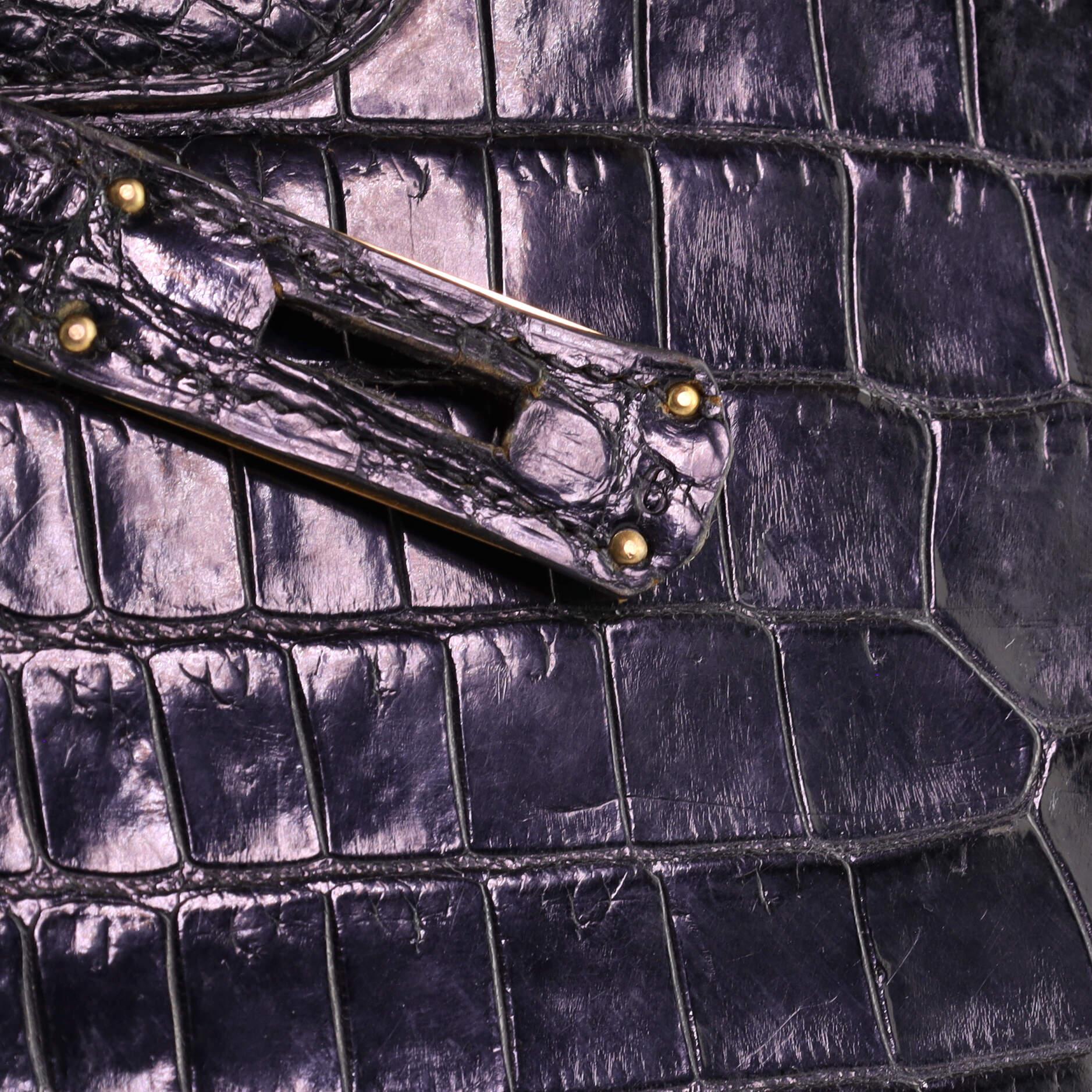 Hermes Kelly Handbag Noir Shiny Porosus Crocodile with Gold Hardware 32 8