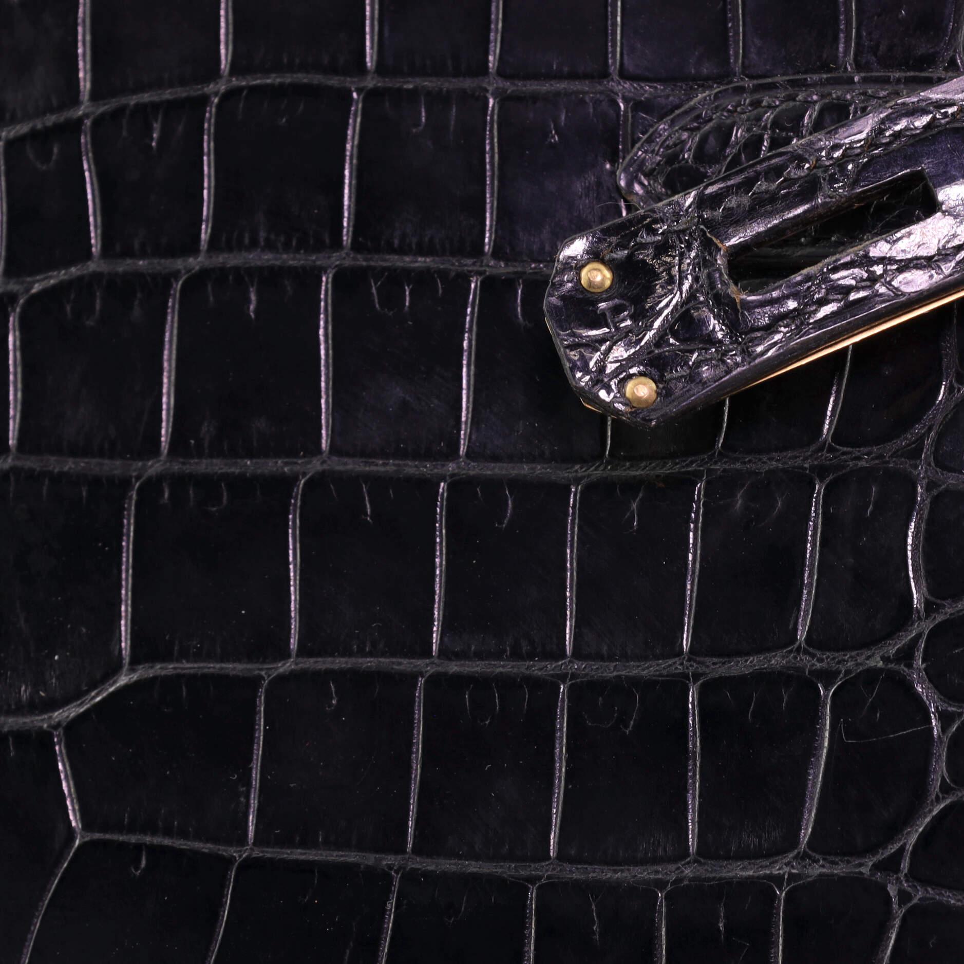 Hermes Kelly Handbag Noir Shiny Porosus Crocodile with Gold Hardware 32 9