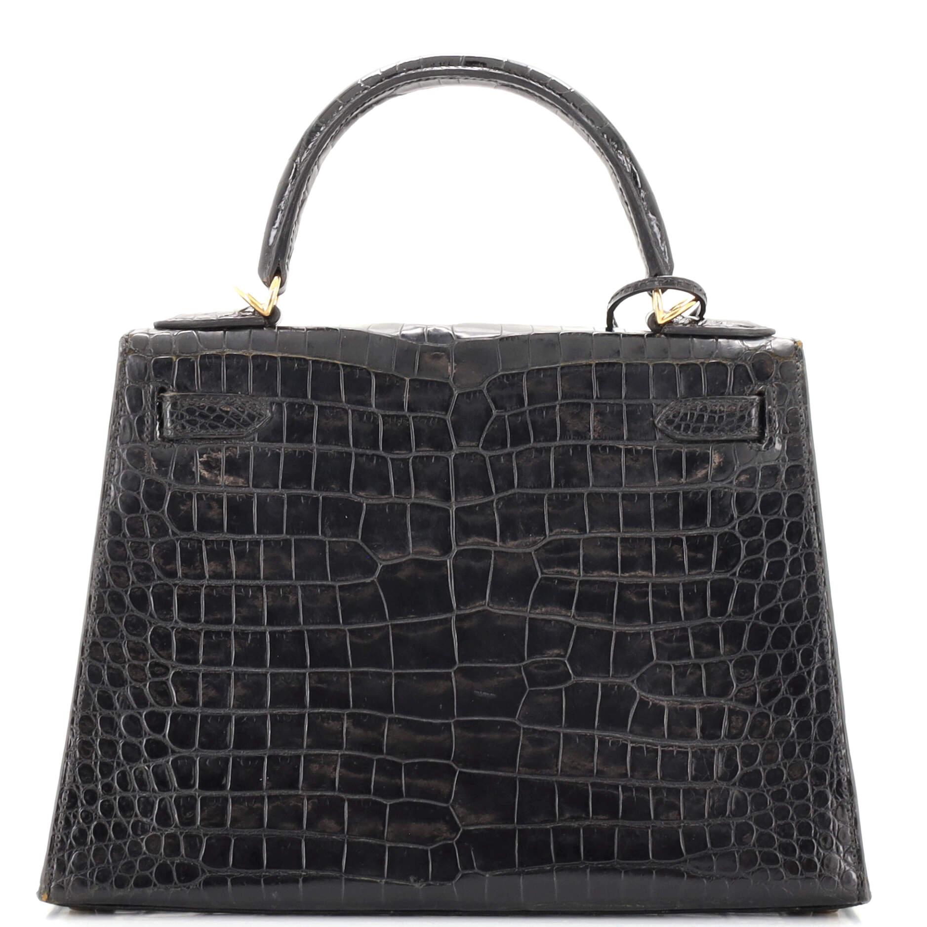 Women's or Men's Hermes Kelly Handbag Noir Shiny Porosus Crocodile with Gold Hardware 32