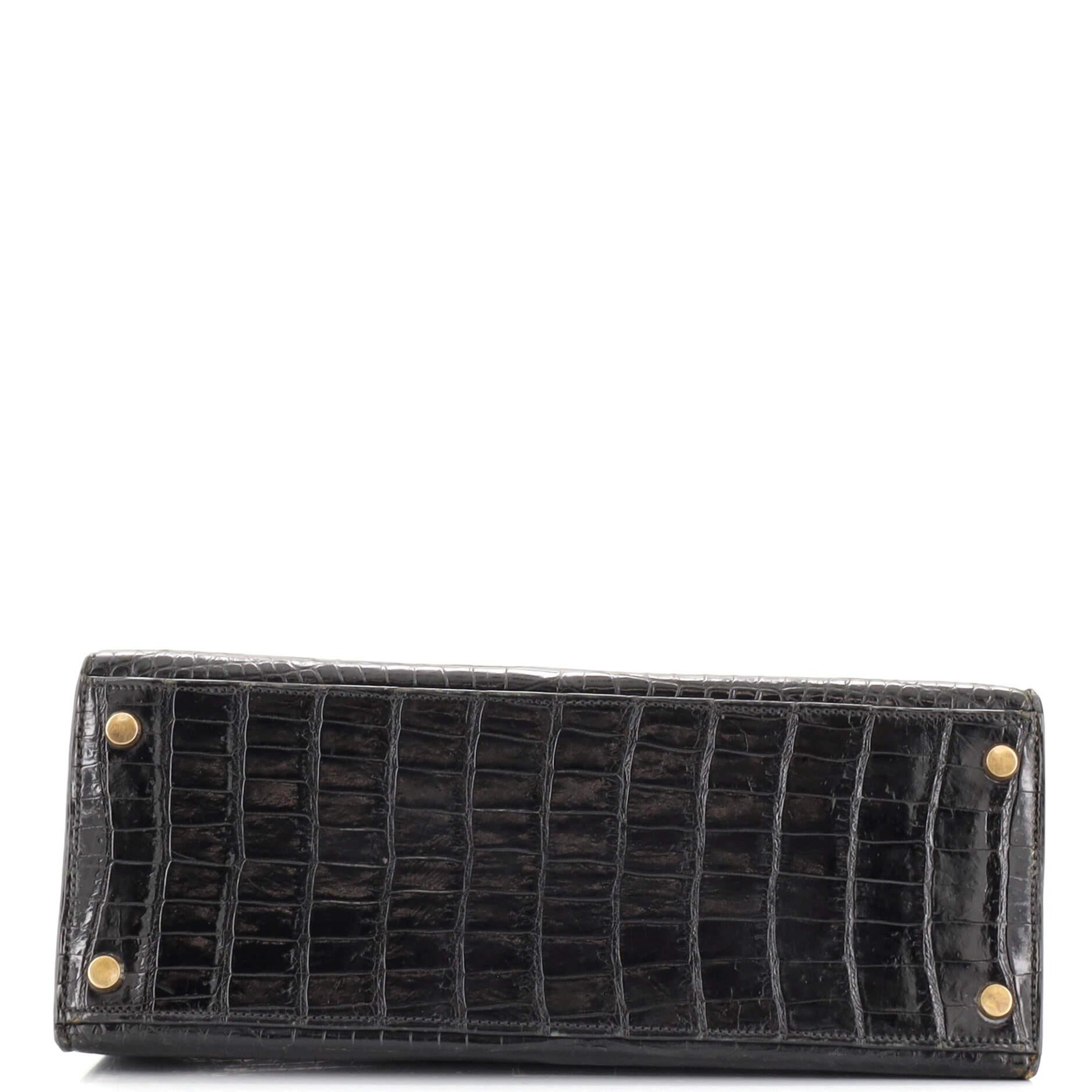 Hermes Kelly Handbag Noir Shiny Porosus Crocodile with Gold Hardware 32 1