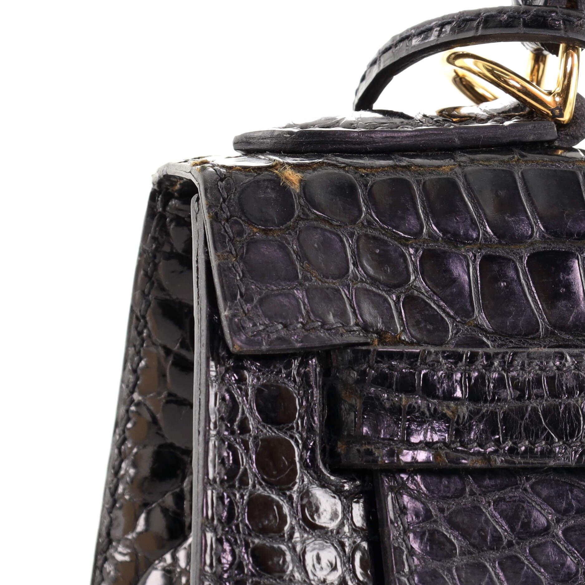 Hermes Kelly Handbag Noir Shiny Porosus Crocodile with Gold Hardware 32 4