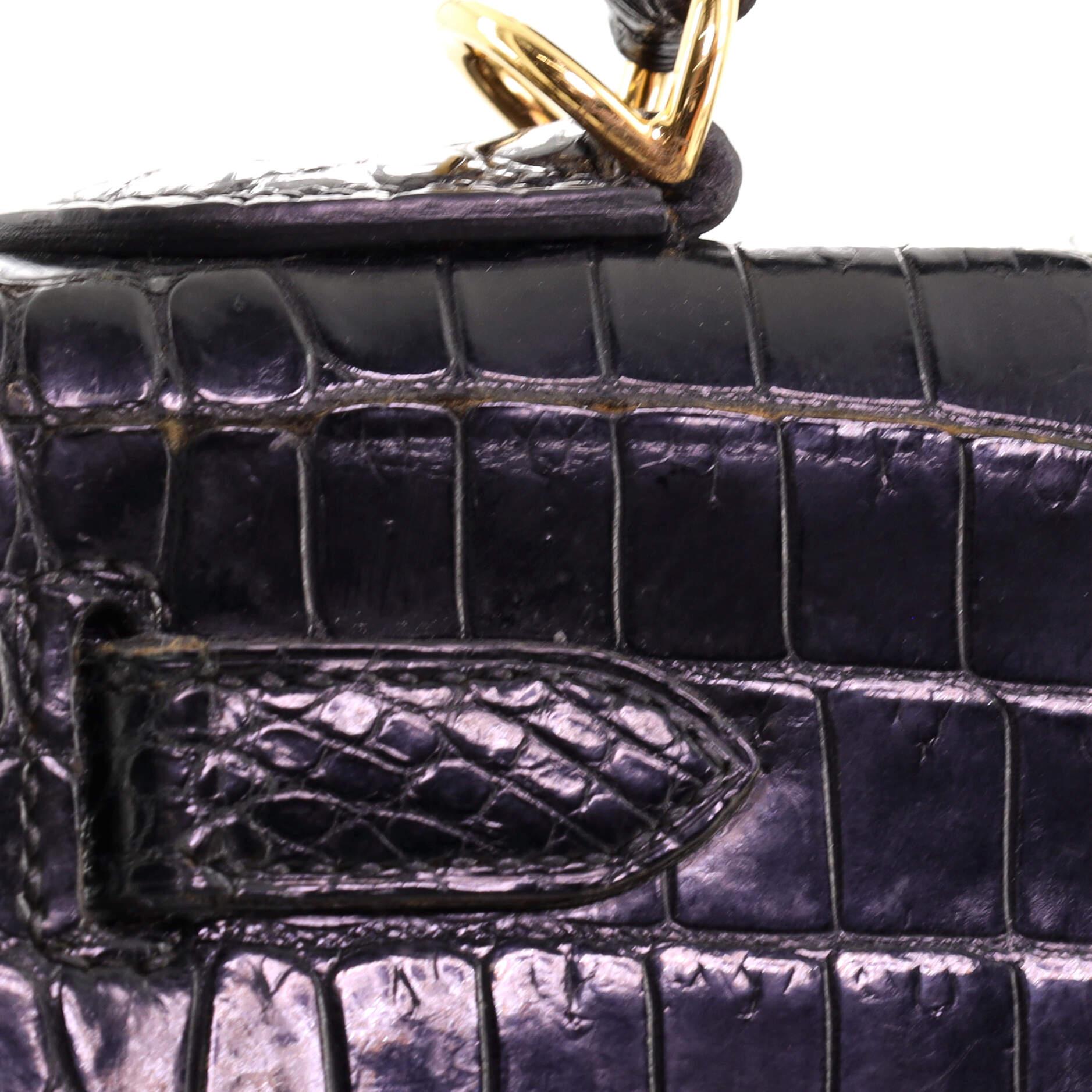 Hermes Kelly Handbag Noir Shiny Porosus Crocodile with Gold Hardware 32 5