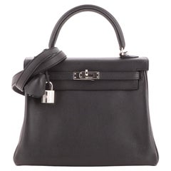 Hermes Kelly Handbag Noir Swift with Palladium Hardware 25