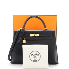 Hermes Kelly Handbag Noir Tadelakt with Gold Hardware 32
