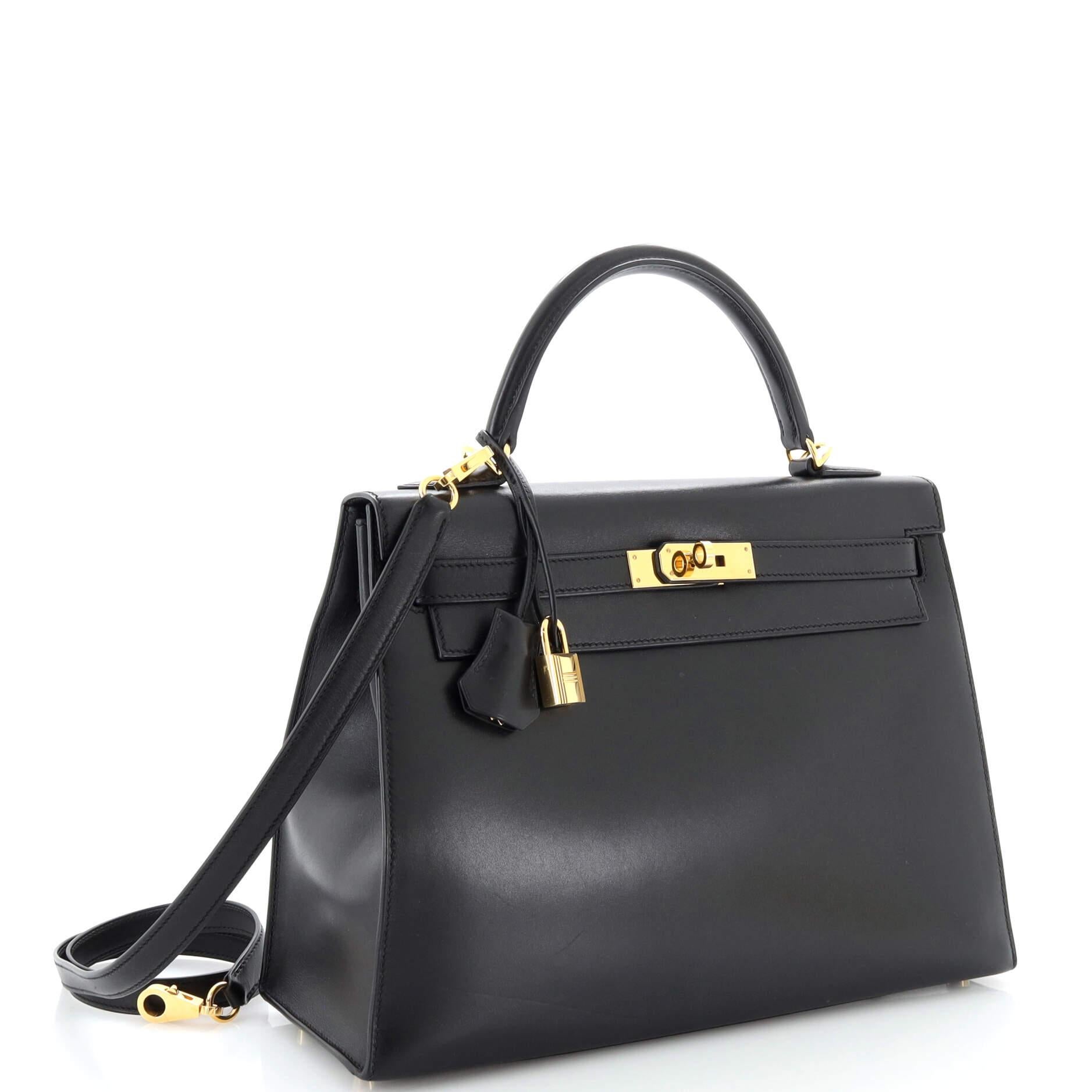 Hermes Kelly Handbag Noir Tadelakt with Gold Hardware 32 In Good Condition For Sale In NY, NY