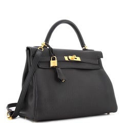 Hermes Kelly Handbag Noir Togo with Gold Hardware 32